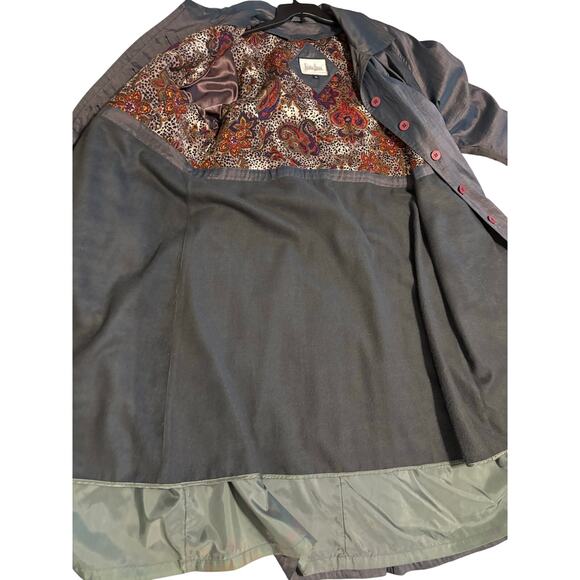 Neiman Marcus Iridescent Blue/Gray with Paisley Zip Lining Trench Coat Size 12 - Picture 2 of 8